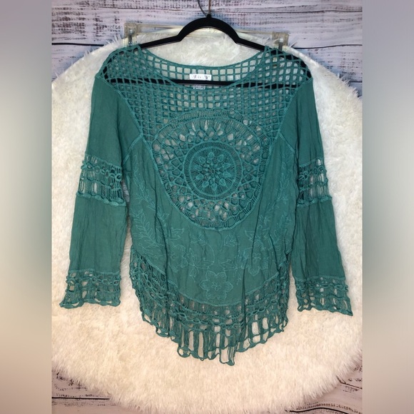 VENUS Teal Asymmetrical Crochet Coverup NWOT XS - Picture 2 of 10